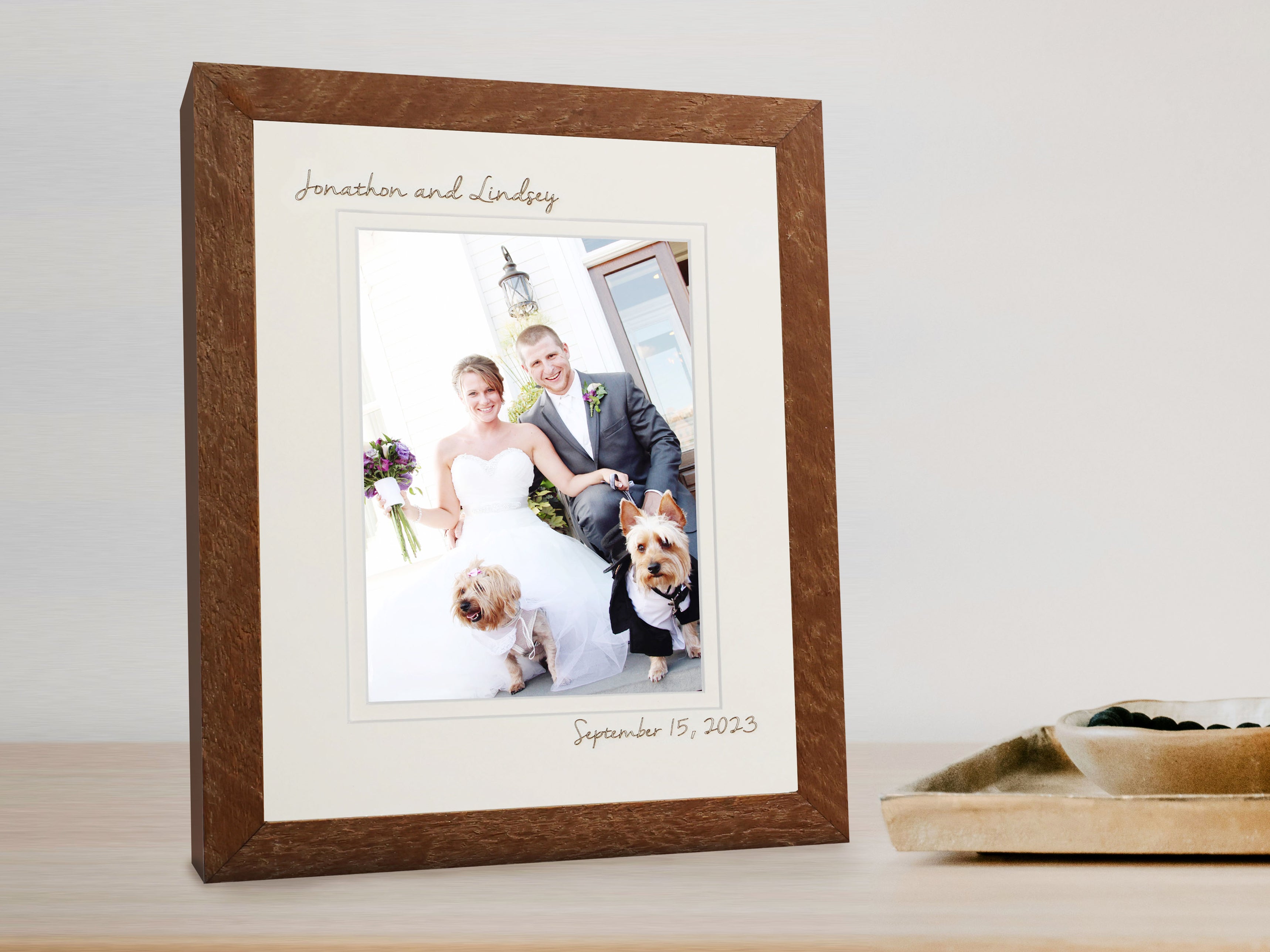 Personalized Rustic Frame 8x10 - showcases a 5x7 A great gift for engaged couples, newlweds and wedding anniversaries