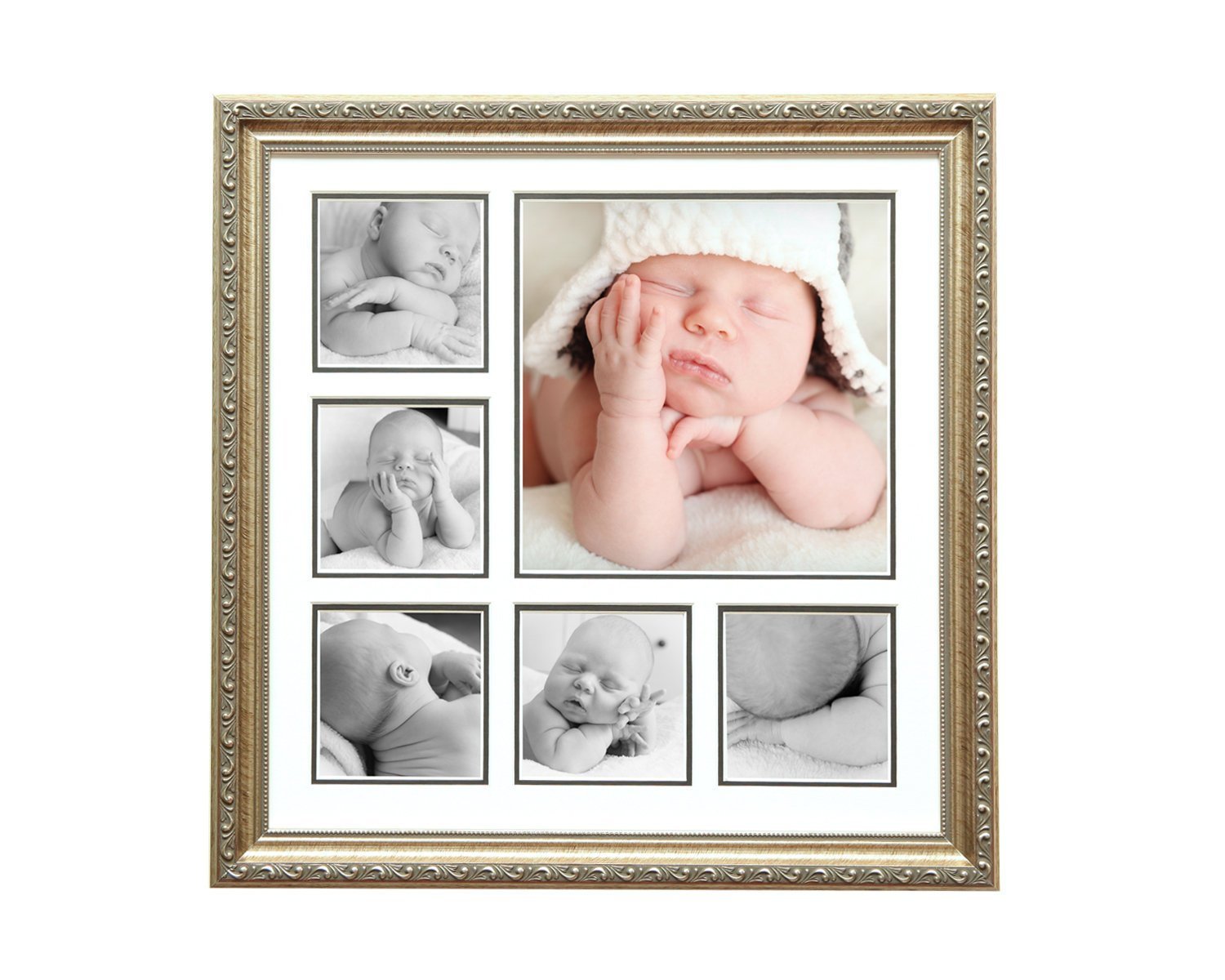 Ornate Silver 5-Photo Collage Picture Frame White Mat