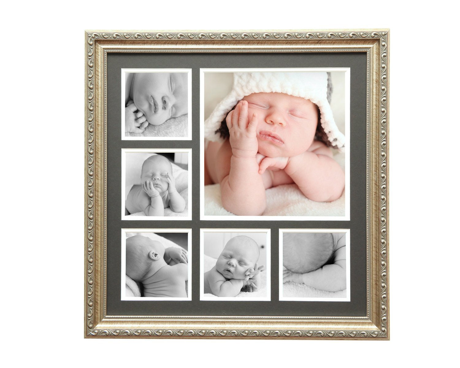 Ornate Silver 5-Photo Collage Picture Frame Black Mat