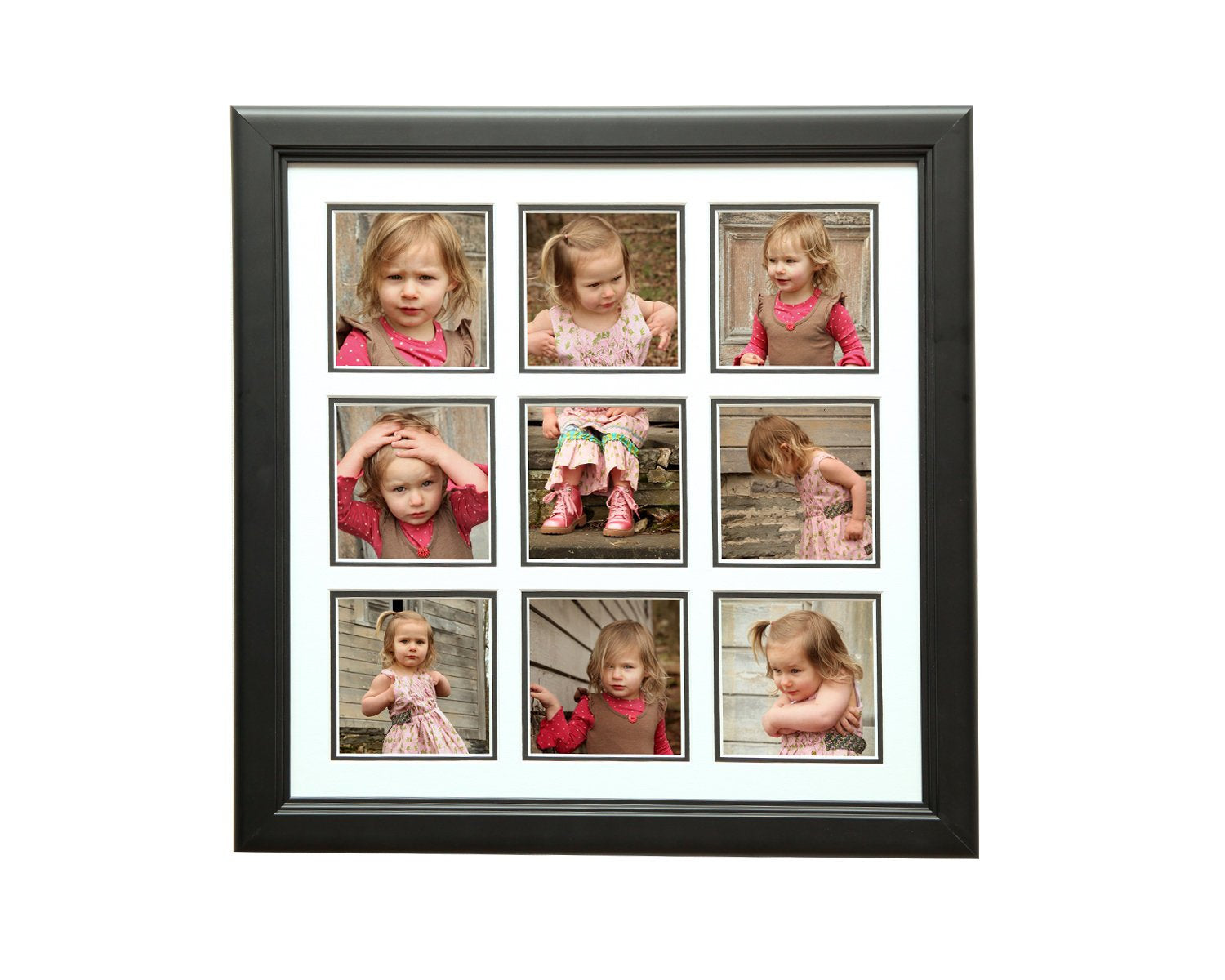 16x16 Black Collage Frame, Picture Frame Collage with 9 Photo Openings
